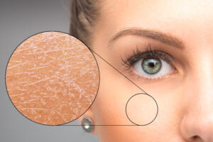 dry skin close up on the face of a woman
